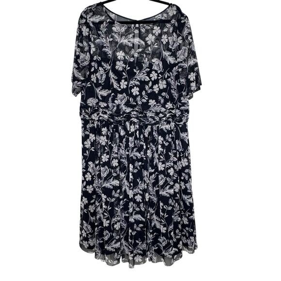 Jessica Howard Size 24W Midi Fit And Flare Dress Navy Floral Illusion Neck - Picture 1 of 6